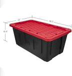 40 Gallon Extra Large Storage Bin with Snap Lid, Black and Red, Heavy Duty Plastic Storage Container – Jumbo Stackable Tote for Home, Garage, Basement, Moving