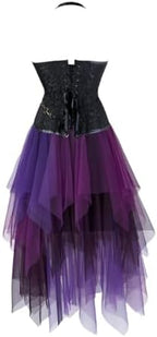 Jutrisujo Brown Corset Pirate Dress Skirt 2 Set Halloween Costumes Plus Size Steampunk Gothic