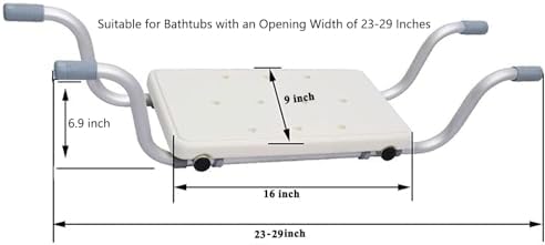 Bath Bench, Heavy Duty Shower Stool Aluminium Adjustable Length Bathroom Seat Suitable for Bathtubs with an Opening Width of 23-29 Inches, Plastic Bathtub Seat for Elderly, Upto 260Ib Weight