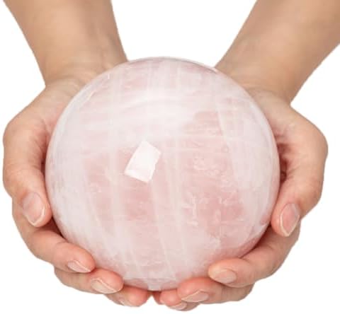 Large Rose Quartz Crystal Sphere Natural Pink Healing Crystal Ball with Stand Meditation Decorative Balls Home Decor 110-120mm/4.3-4.7"