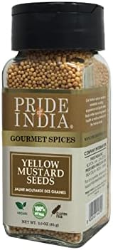 Pride of India – Yellow Mustard Seed Whole – Pungent & Aromatic – Gourmet Indian Spice – Add in Salads/Dressings/Chicken/Meat/Pickles – Easy to Use – 2.8 oz. Small Dual Sifter Bottle