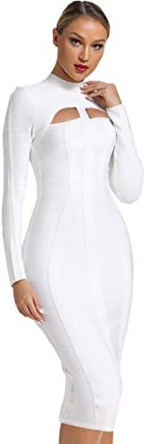 UONBOX Women's Sexy Cut Out Long Sleeves Midi Bodycon Party Bandage Dress