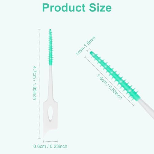 Dental Floss Picks, 200 Count, Soft Rubber Brush Head, Interdental Brushes with Convenient Carry Case,Dual-Ended Toothpick Travel Teeth Cleaning Tools (Green)
