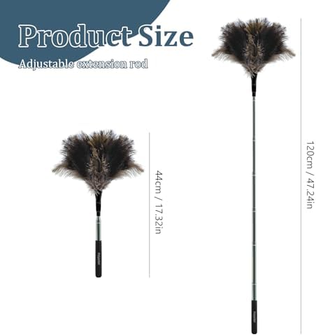 Extendable Feather Duster - 47 inches Soft Long Handle Reusable Feather Duster for Cleaning Ceiling Fan,Hanging lamp, High Ceiling, Blinds, Furniture，Ostrich Feather Duster