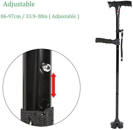 Folding Cane with Led Light, Adjustable Canes and Walking Sticks for Seniors, Walking Cane Stick for Men and Women with Cushion 2 T Handle and Pivoting Quad Base for Arthritis Disabled and Elderly