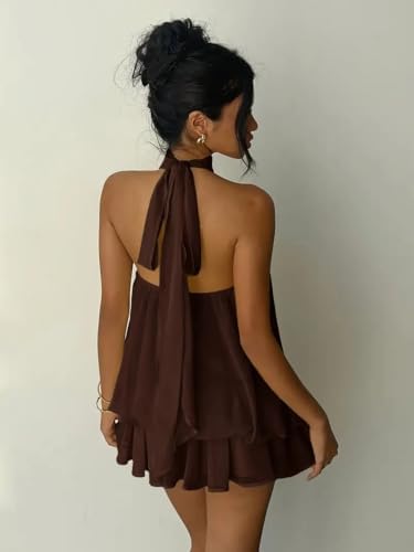 Sexy Backless Halter Neck Dress for Women Puffy Hem Mini Short Party Club Dresses