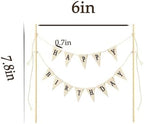 Ivory Happy Birthday Cake Banner Topper - Handmade Pennant Flags Garland with Natural Wood Pole, Party Decor for Cakes Decorations Supplies