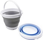 SAMMART 5.5L (1.4 Gallon) Collapsible Plastic Bucket - Foldable Round Tub - Portable Fishing Water Pail - Space Saving Outdoor Waterpot (Grey + Baby Blue (Set of 2))