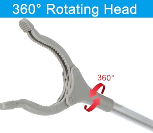 2 Pack Stainless Steel Grabber Reacher Tool, 32" Foldable & 16" Rigid Short Reacher, 360° Rotating Jaw Heavy Duty Trash Picker, Durable Pickup Tool for Seniors, Home & Garden (Gray)