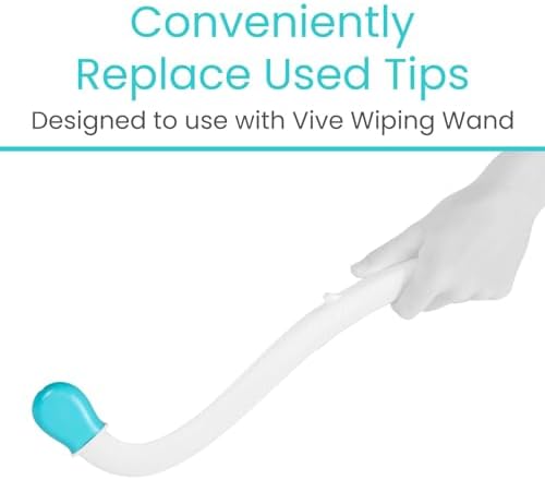 Vive Wiping Wand Toilet Aid - Bum Wipe Assist Tool for Toileting - 15" Long Reach Comfort Wiper for Obese, Bathroom Extender - Handicap Assistance for Bottom (Replacement Tips)