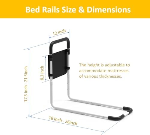 Double Bed Rails for Elderly Adults Safety, Bed Rails for Seniors, Dual Bed Handle Bedside Assist, Adjustable Bed Bar for Fall Prevention, Medical Bed Cane Fits Twin, Queen, Full, King Bed (2 Pack)