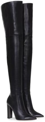 Thigh high boots Womens Chunky heels Over the knee boots Pointed toe side Back zipper brown leopard high heel Knee high pink boots
