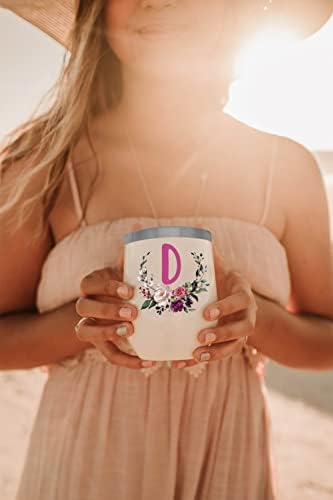 PFL Women Gifts-Wedding Gifts for Maid of Honor from Bride-Bridal Shower Christmas Birthday Present for Bridesmaid Best Friend Sister-Bachelorette Present-12oz Monogrammed Tumbler-Initial Letter D