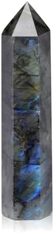 Jovivi Labradorite Healing Crystal Wands,3.5"-4" Natural Polishied Hexagonal Point Chakra Crystal Wand for Reiki Energy Meditation Stone Home Decor Collection Gift 1PC