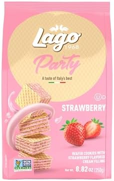 Gastone Lago Party Wafers, Strawberry, 8.82 oz – Italian Wafer Cookies with Strawberry Cream Filling, Non-GMO Verified, Authentic Taste of Italy