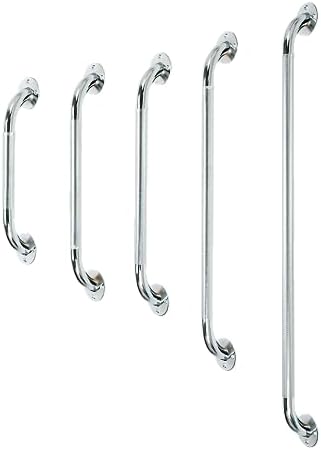 VMS Knurled Safety Grab Bar, 12”, Chrome | Hardware Included for Easy Setup on Bathroom Walls, Showers, and Bathtubs | Stainless Steel with Textured Grip for Heavy Duty Support for Seniors & Disabled