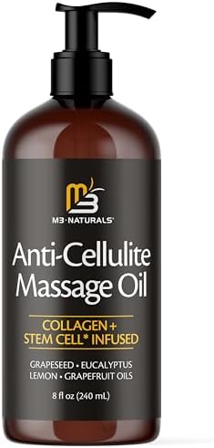 Anti Cellulite Massage Oil and Silicone Body Brush – Collagen and Stem Cell Skin Tightening Formula for Smoothing and Firming, 8 fl oz by M3