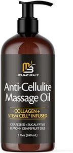 Anti Cellulite Massage Oil and Silicone Body Brush – Collagen and Stem Cell Skin Tightening Formula for Smoothing and Firming, 8 fl oz by M3
