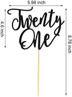 1Pc Twenty One Cake Topper - 21st Happy Birthday Cake Decorations, 21 Birthday Party Decor, Wedding Anniversary Party Decorations - Black Glitter