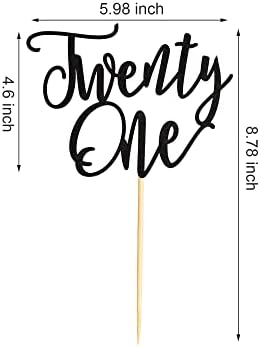 1Pc Twenty One Cake Topper - 21st Happy Birthday Cake Decorations, 21 Birthday Party Decor, Wedding Anniversary Party Decorations - Black Glitter