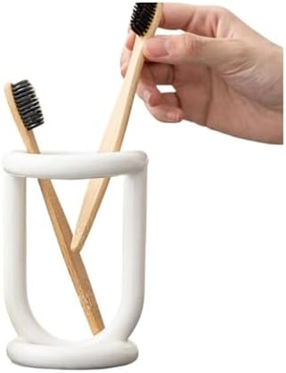 1pc, for Cutlery Pen Rack, Unique B& Desktop Decor, Ceramic Toothbrush Holder, Freestanding Tabletop Organizer(White)