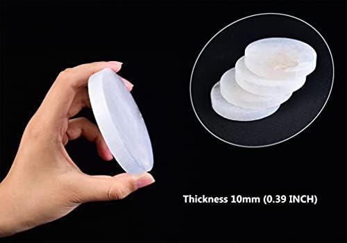 AMOYSTONE 4Pcs Round Selenite Slice Coasters Small & Selenite Reiki Charging Station Flat Plate for Chakra Balance, Crystal Healing