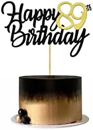 Happy 89th Birthday Cake Toppers Glitter 89th Anniversary Cake Topper 89 Years Loved Bday Decorations 89 Gold Birthday Cake Decorations Eighty-nine Party Supplies for Women Men(Black Gold)