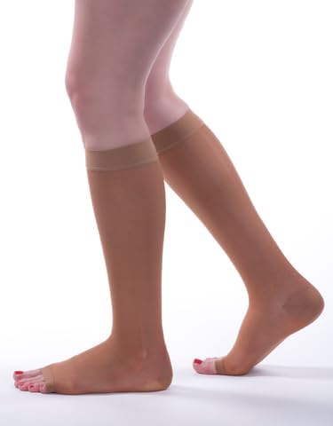 Allegro 20-30mmHg Essential 19 Sheer Support Open Toe Compression Sock - Unisex, Open Toe, Knee High Support Stockings