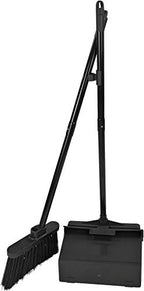 Carlisle FoodService Products Duo-Pan Lobby Broom and Dustpan Set – 36" Upright Broom with 2-Piece Handle and Pivoting Pan – Compact Commercial Floor Tool for Tight Spaces, Black