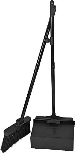 Carlisle FoodService Products Duo-Pan Lobby Broom and Dustpan Set – 36" Upright Broom with 2-Piece Handle and Pivoting Pan – Compact Commercial Floor Tool for Tight Spaces, Black