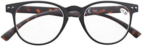 Eyekepper 4-Pack Round Full Coverage Ultrathin Flex Frame Reading Glasses Readers Black Frame Tortoise Arms +1.75
