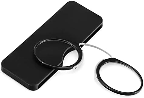 REAVEE Ultra Thin Armless Reading Glasses for Men Women, No Temple Pinch Nose Clip on Readers Small Pocket with Mini Portable Case, Black +1.5