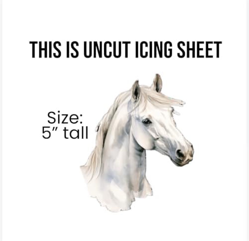 Edible White Horse Cake Topper, Icing Sheet Design, 5 Inches Tall