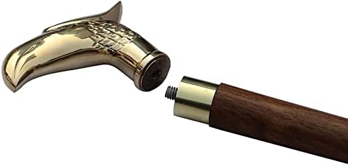 Rare Head Wooden Men And Women-Canes And Brass Walking Sticks With Metal Brass Handle, 37 Inch, Eagle Brown