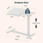 Adjustable Overbed Bedside Table with Wheels, Pneumatic Tilting Desktop Mobile Standing Desk, Rolling Laptop Desk for Bed, Sofa, or Hospital Use, (31.6" W x 15.7" D, White)