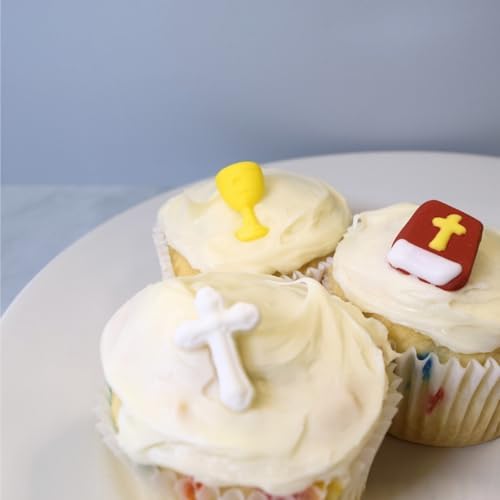 Oasis Supply Edible Christian Cake/Cupcake Toppers – 15 Ct Set with Chalice, Bible & Cross for Religious Celebrations