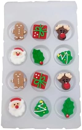 Sentovac 12 Pcs Christmas Icing Decoration Santa Claus Christmas Tree Christmas Leaf Gingerbread Man Deer head Gifts Mix Candy Dessert Edible For Cookie Cake Cupcake Topper Icing Decoration Supplies