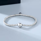 925 Sterling Silver Handmade Strand Chain Bracelet 4mm Bead Ball Stretch Bracelets for Women Silver Jewelry Gift