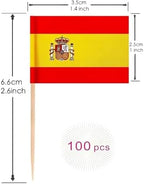 100 Pcs Spain Flag Spanish Toothpick Flags, Cocktail Picks Mini Stick Cupcake Toppers Country Picks Party Decoration Celebration Cocktail Food Bar Cake Flags