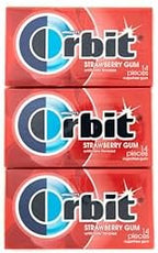 O'rbits-Strawberry Sugar-Free Gum, 14 Pieces each, Pack of 3. (Total 42 Pieces)