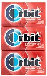 O'rbits-Strawberry Sugar-Free Gum, 14 Pieces each, Pack of 3. (Total 42 Pieces)