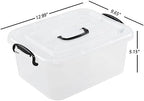 Quickquick 8 L Plastic Latching Box with Handle, Storage Latch Bins with Handles, Clear, 2 Packs