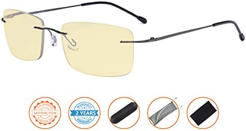 CessBlu Blue Light Blocking Glasses for Men Reading Computer Anti Glare UV Eyeglasses Flexible Rimless Yellow Filter
