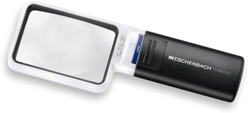Eschenbach Mobilux LED Hand Held Magnifier, 4X, 2.0 x 2.0 inches (50 x 75 mm), Resin Lens, Black, PXM Optical Resin, Aspherical, Therapy Hard Coating, LED Light