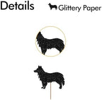 24PCS Border Collie Cupcake Toppers, Funny Dog Cupcake Toppers, Border Collie Cupcake Picks for Birthday, Pet Dog Themed Birthday Party Decoration - Black Glitter