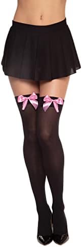 Dreamgirl Women's Sheer Thigh High Stocking With 2 Sets of Bows (Fuchsia/Black)