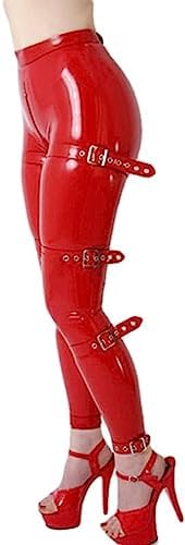 Rubber Latex Womens Trousers with Buckles Bondage Leggings with Crotch Zipper（Shoes Not Included）,Customize,Medium