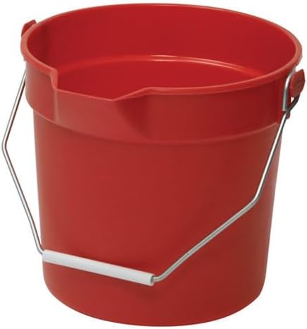 Winco Heavy-Duty Plastic Bucket/Utility Pail with Pour Spout, 10 Quarts, Red