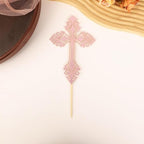 Cross Cake Topper - Glitter Pink Baptism Cake Decor for Baby Shower, God Bless or Holy Communion (Pink)