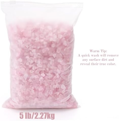 5 lb Natural Rose Pink Crystal, 7-9 mm Tumbled Chips Stones, Irregular Shaped Quartz Bulk, Healing Reiki Gemstone for Potted Plant Vase Decoration Jewelry Making DIY Craft, Light Rose